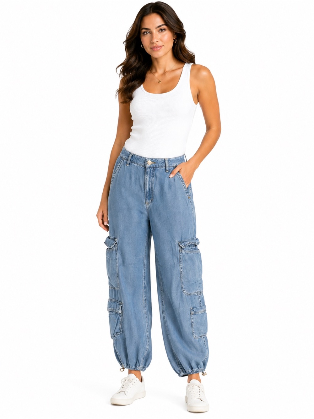Light Wash Boyfriend Cargo Jeans for Women